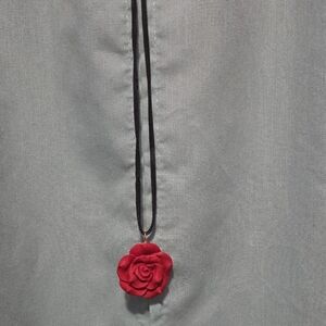 Elegant Red Rose Pendant Necklace